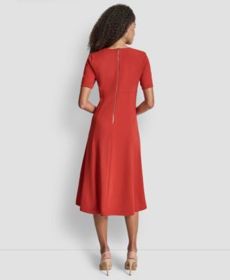 Women's Short Sleeve Jewel Neck Suede Midi Dress