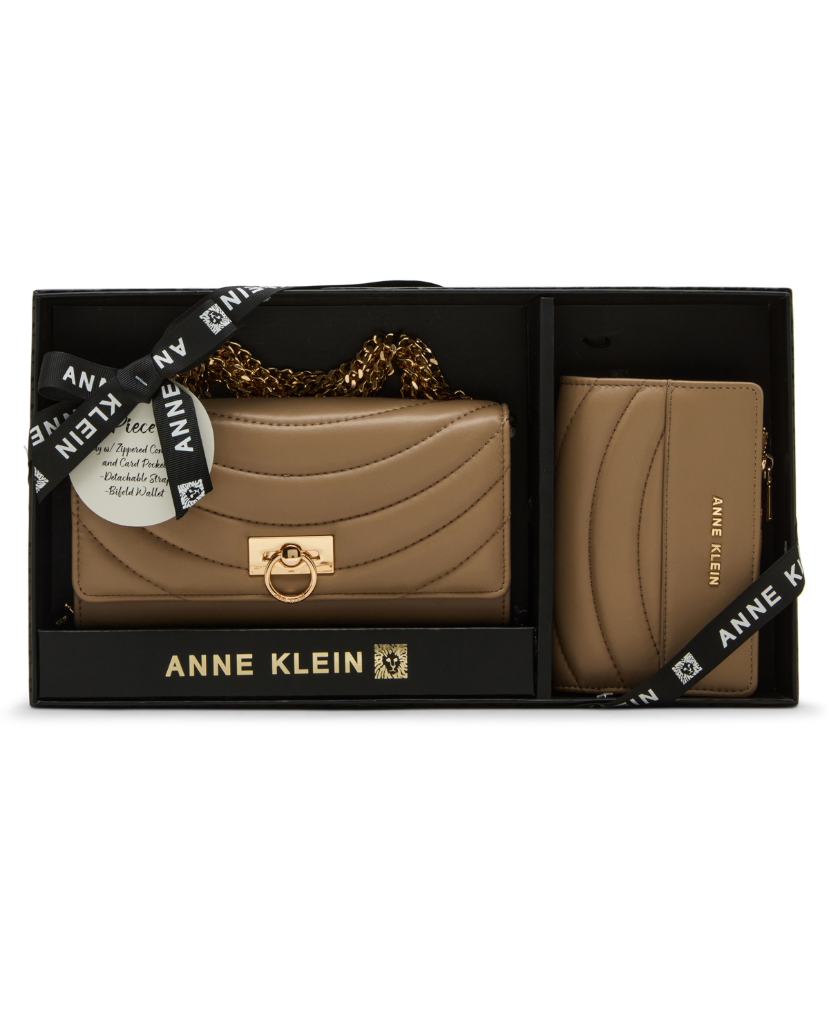 Anne Klein 2 Piece Flap Crossbody Bag And Bifold Wallet Gift Set In Sand