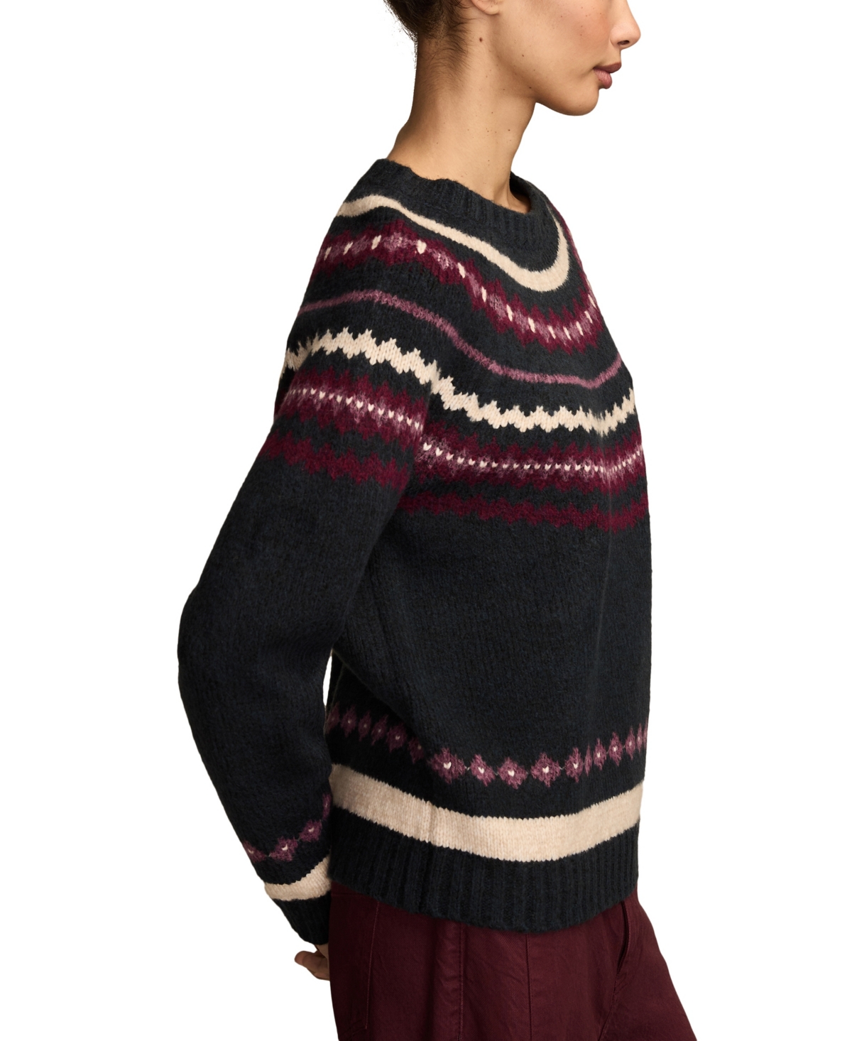 Lucky Brand Fair Isle Crewneck Sweater In Black