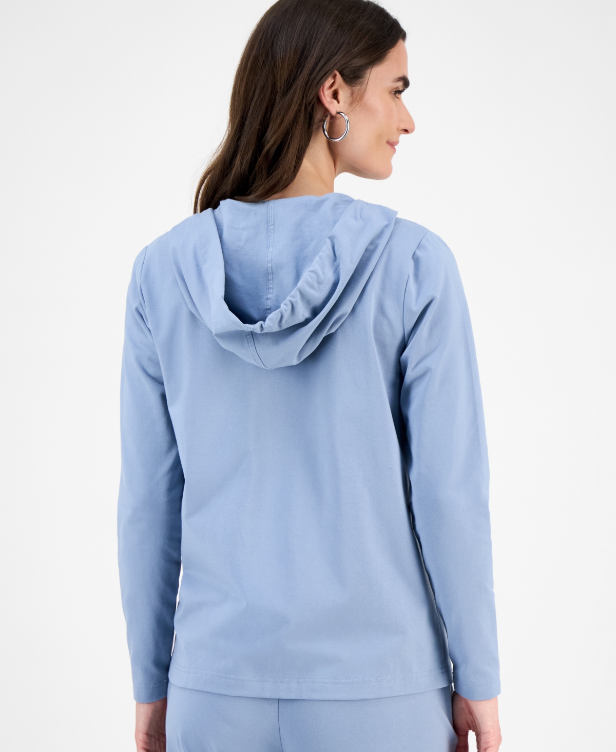 Style & Co Petite Zip-front Long-sleeve Hoodie, Created For Macy's In Blue
