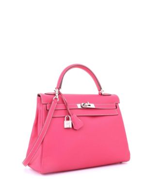 Pre-Owned Hermes Kelly 32 Handbag Pink Epsom with Palladium Hardware