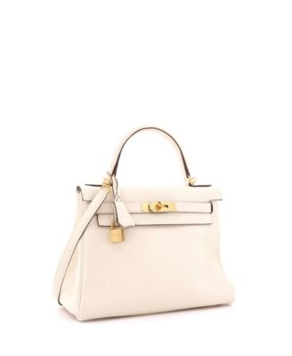 Pre-Owned Hermes Kelly 28 Handbag Light Clemence with Gold Hardware