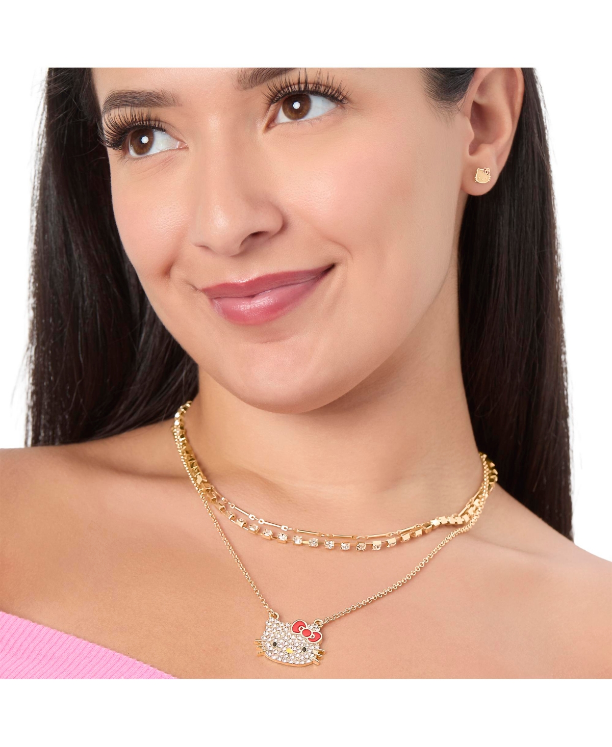 Hello Kitty Double Chain Necklace with Crystal Embellished Charm