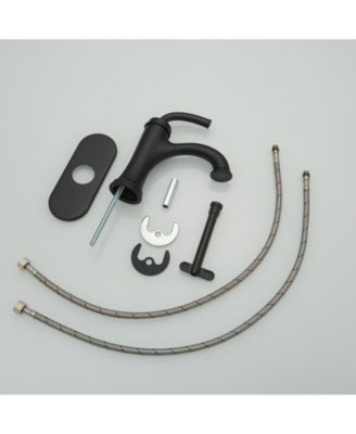 Single Handle Bathroom Faucet For One Hole with 3 Holes Deck Plate and Metal Drain In Matte Black