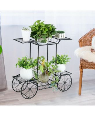 6-Tier Garden Cart Stand Flower Rack Display Decor Flower Pot Plant Holder