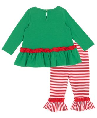 Baby Girl Santa Sleigh Top and Striped Leggings, 2-Piece Set