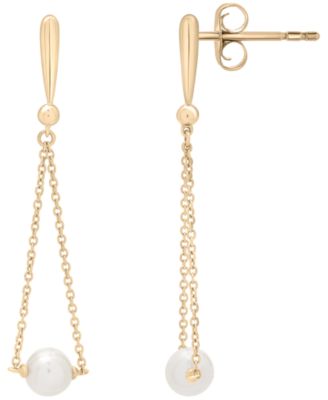 Macy's - Cultured Freshwater Pearl Dangling Earrings (5mm) in 14k Yellow Gold Over Sterling Silver