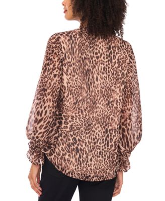 Women's Animal-Print Long Sleeve V-Neck Blouse