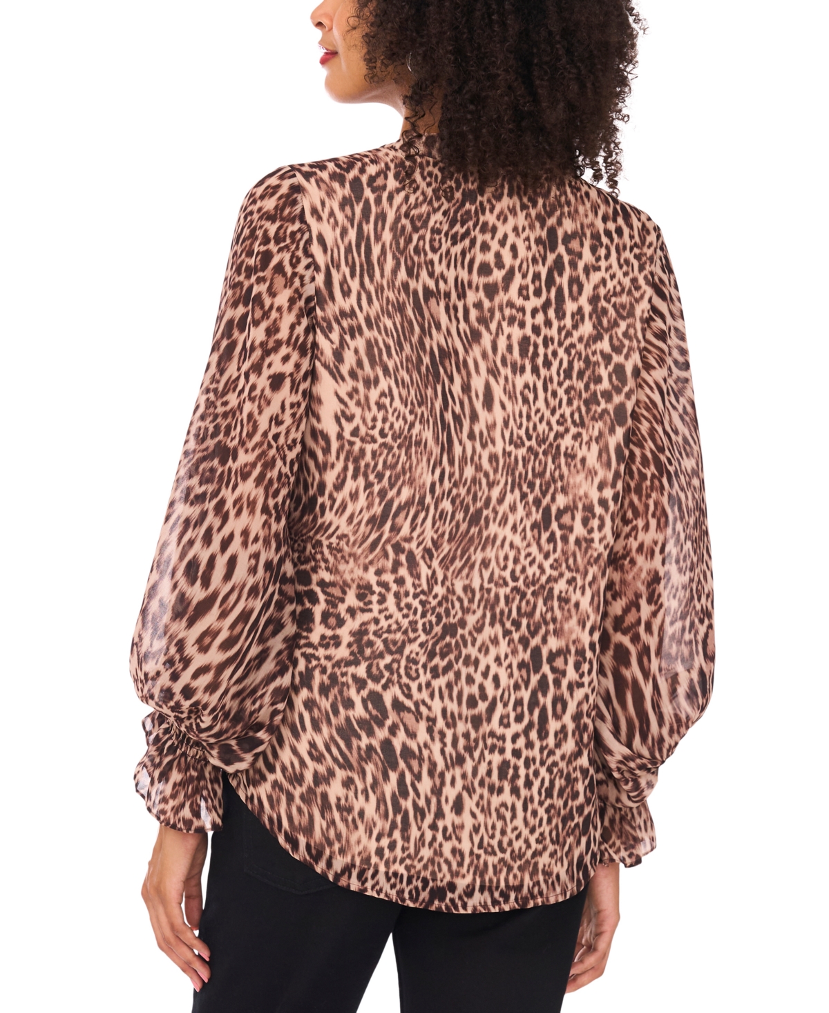Vince Camuto Split Neck Animal Print Top In Brown