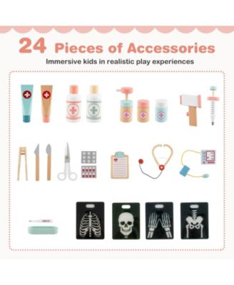 Wooden Doctor Play Set with Clock Sink Eye Chart ECG Monitor Exam Area Storage