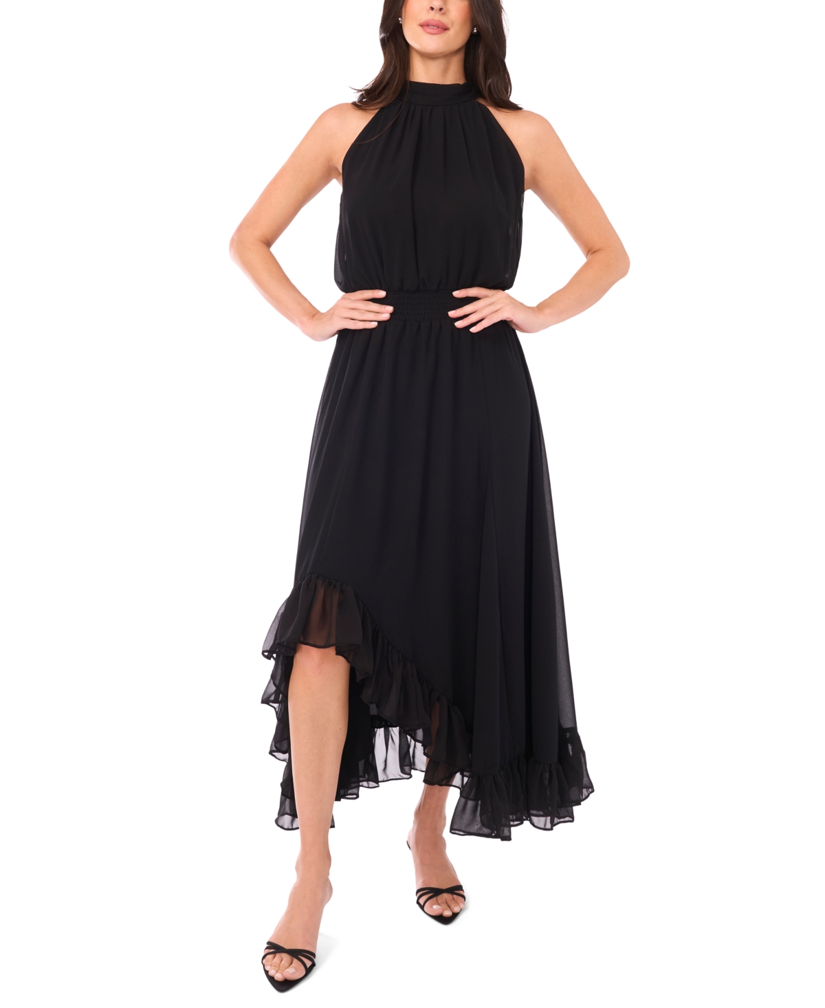 Vince Camuto Women's High Neck Smocked Waist Dress In Black