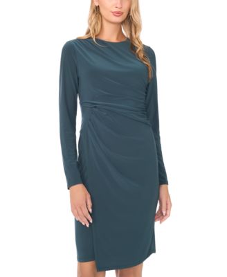 Women's Ruched Asymmetric Long Sleeve Dress