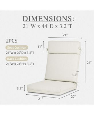 Outdoor High Back Dining Chair Cushion with Ties and Zipper, 44"x21"x3.2", Set of 2