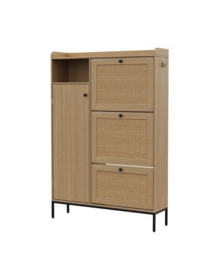 Shoe Cabinet with 3 Flip Drawers, Rattan Freestanding Organizer with Adjustable Shelves 35.43&amp;#x22;x9.4&amp;#x22;x51.97&amp;#x22;
