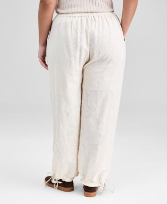 Trendy Plus Size Cotton Jacquard Drawstring-Hem Pants, Macy's Exclusive