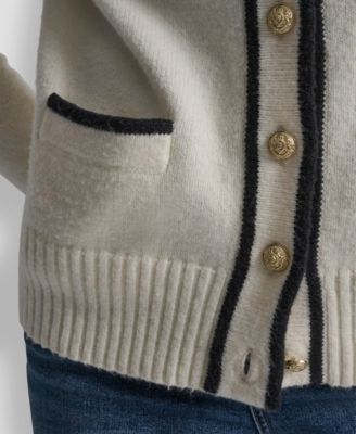 Women's Long Sleeve Tipped V-Neck Cardigan Sweater