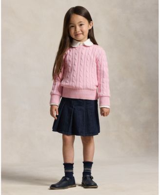 Girls' 2T-6x Long-Sleeve Cable-Knit Cotton Sweater