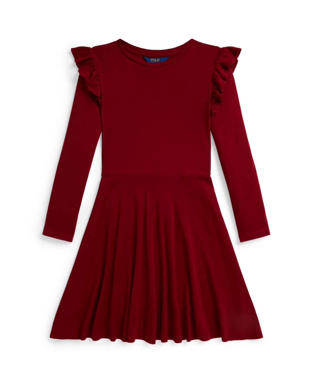 Polo Ralph Lauren Girls 7-16 Long Sleeves Ruffled Ribbed Dress - Holiday Red