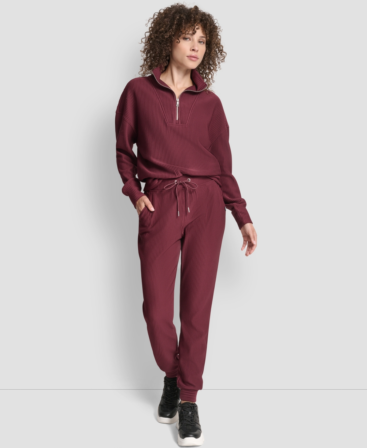 Dkny Women's Tech Ottoman Cuffed High Rise Joggers In Burgundy