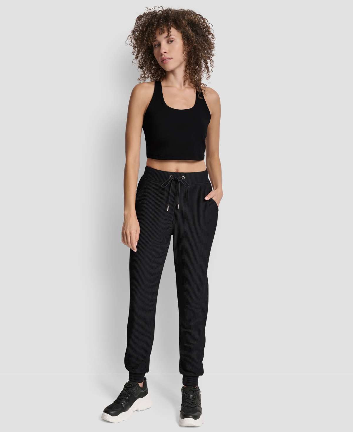 Dkny Women's Tech Ottoman Cuffed High Rise Joggers In Black