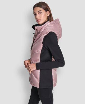 Women's Contrast Collar Hooded Puffer Vest
