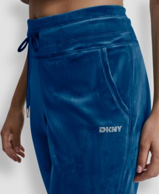 Women's Platinum Velour Rhinestone Logo Slim Fit Joggers