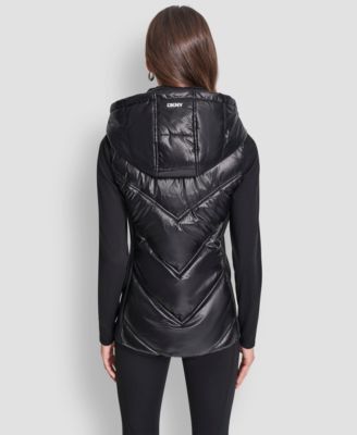 Women's Contrast Collar Hooded Puffer Vest