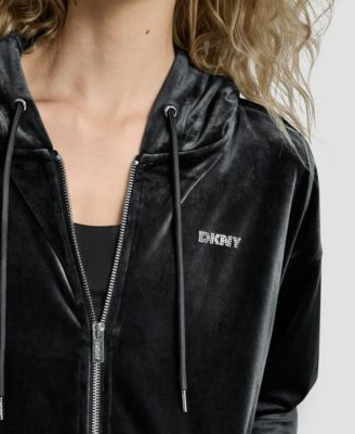 Women's Platinum Velour Rhinestone Logo Full-Zip Hoodie