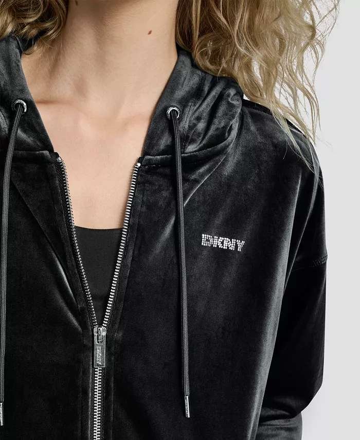 Women's Platinum Velour Rhinestone Logo Full-Zip Hoodie - thumbnail 9