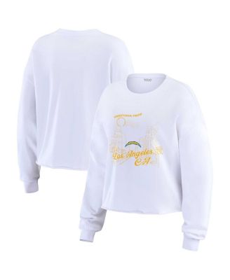 WEAR by Erin Andrews - Women's White Los Angeles Chargers Postcard Cropped Long Sleeve Top