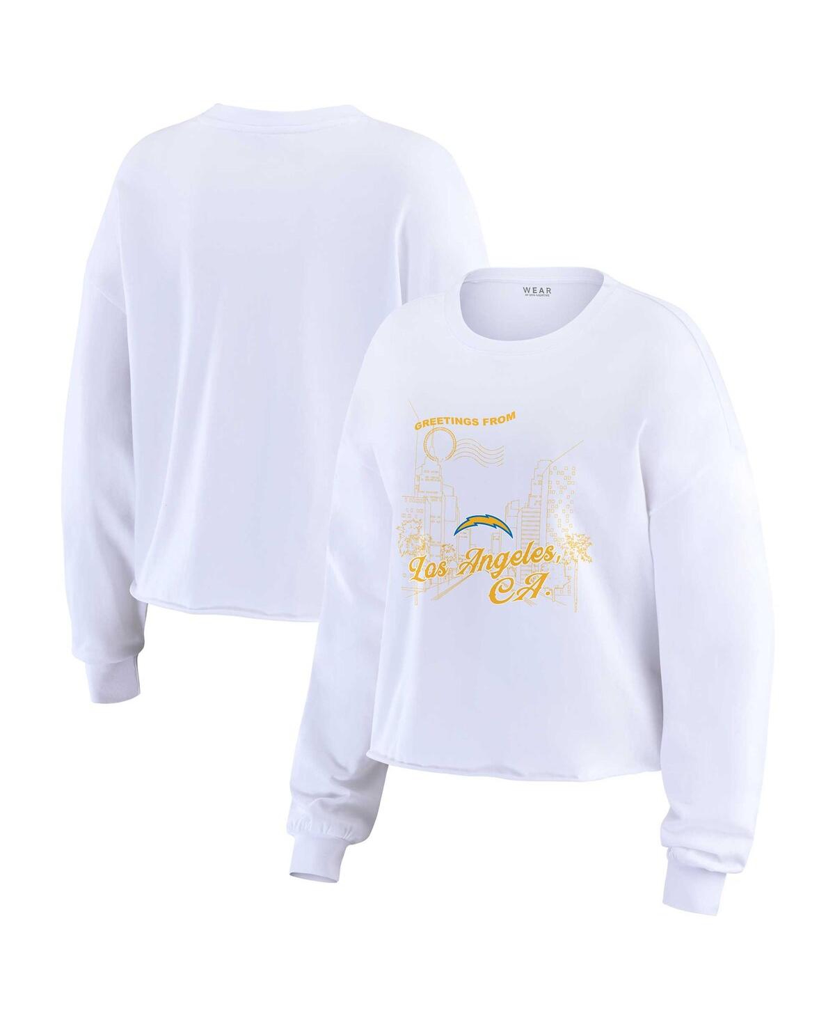 Wear By Erin Andrews Women's White Los Angeles Chargers Postcard Cropped Long Sleeve Top