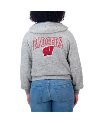 Women's Heather Gray Wisconsin Badgers Wear Speckle Double-Hit Raglan Full-Zip Hoodie