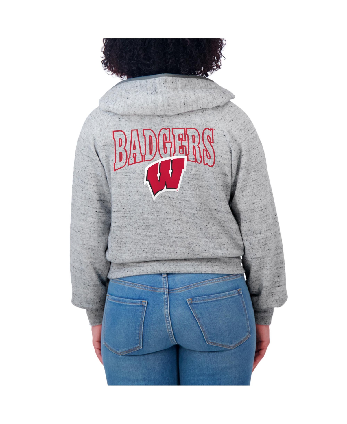 Wear By Erin Andrews Women'sheather Gray Wisconsin Badgers Wear Speckle Double-hit Raglan Full-zip Hoodie In Gray