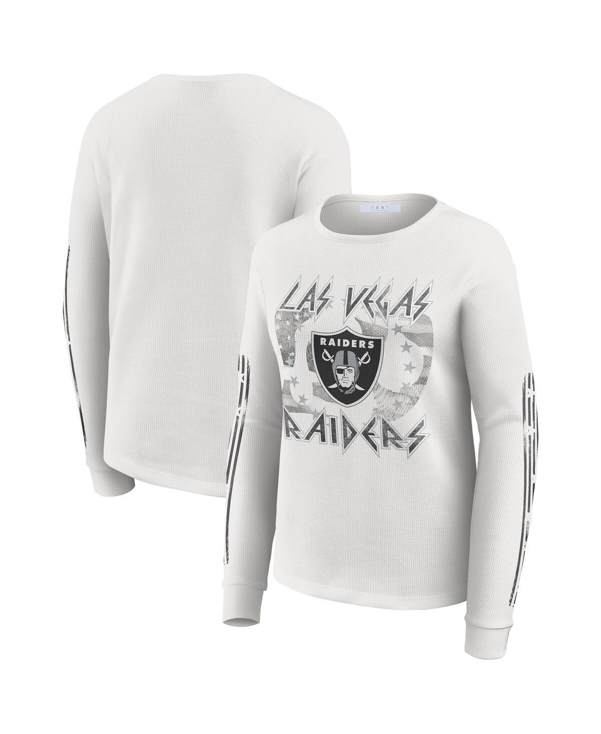 Wear By Erin Andrews Women's White Las Vegas Raiders Graphic Waffle Long-sleeve T-shirt