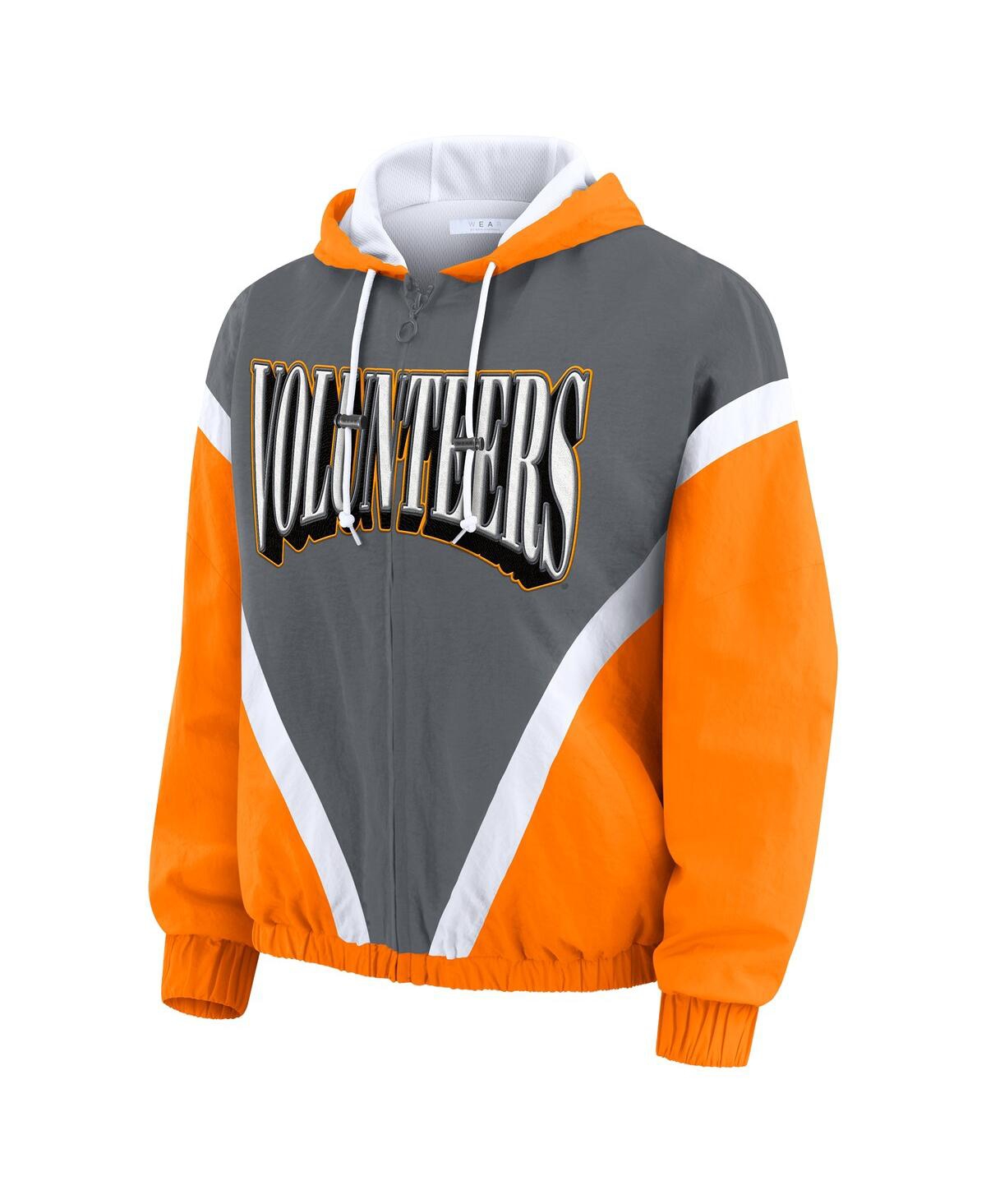Wear By Erin Andrews Women'stennessee Orange/gray Tennessee Volunteers Color Block Full-zip Hoodie Windbreaker Jacket In Orange