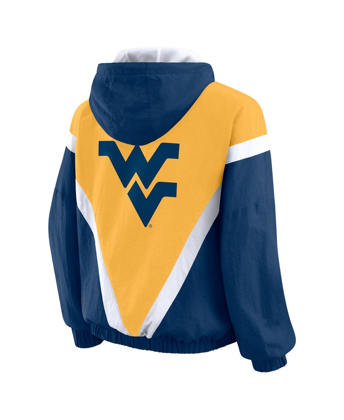Wear By Erin Andrews Women'snavy/gold West Virginia Mountaineers Color Block Full-zip Hoodie Windbreaker Jacket In Blue