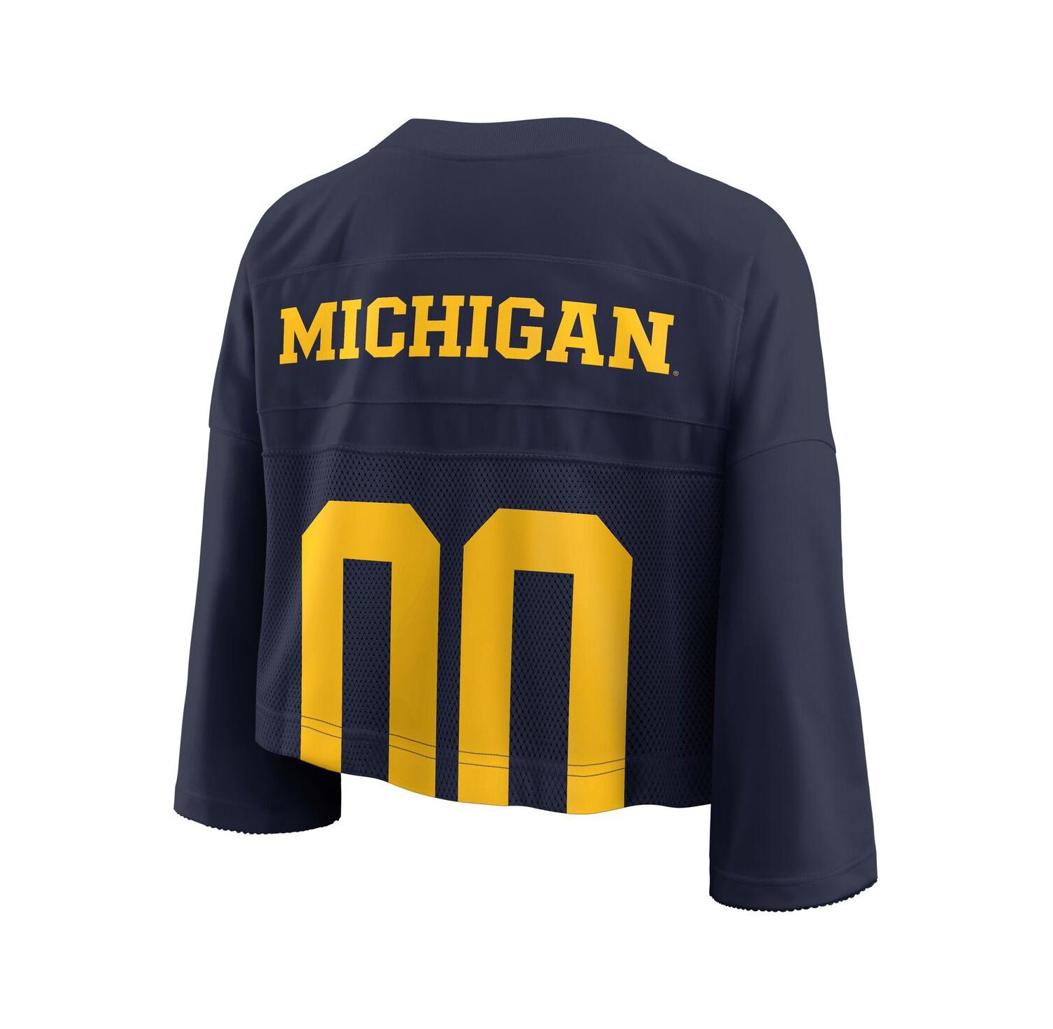 Women's Navy Michigan Wolverines Cropped Mesh Dri-FIT Fashion Jersey