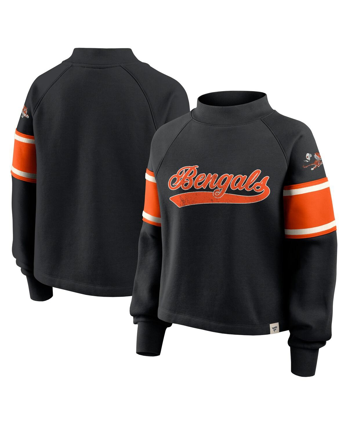 Fanatics Women's Black Cincinnati Bengals Oversized Hometown Toss Sweep Mock Neck Pullover Hoodie In Black
