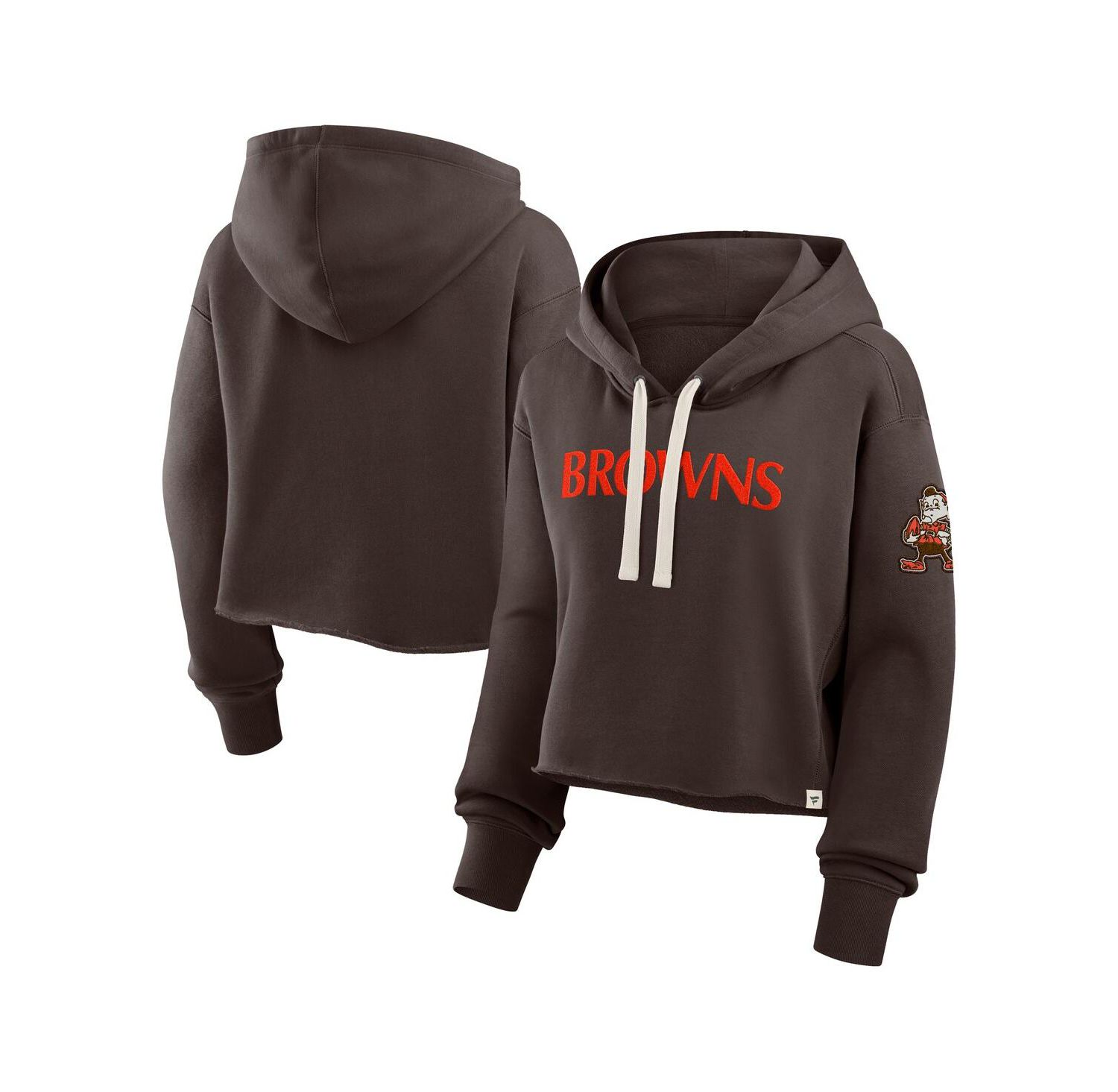 Women's Brown Cleveland Browns Oversized Hometown Heritage Cropped Hoodie