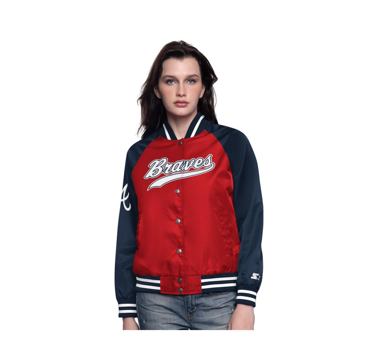Women's Red/Navy Atlanta Braves Home Run Full-Snap Varsity Jacket