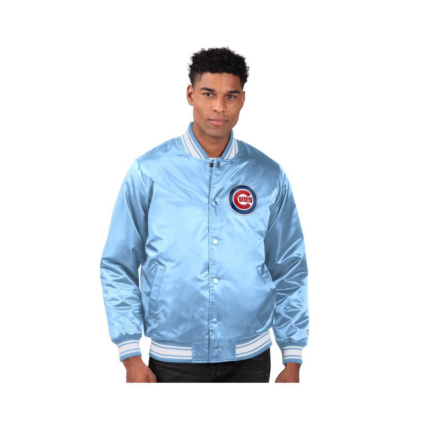 Men's Light Blue Chicago Cubs Locker Room Satin Full-Snap Varsity Jacket