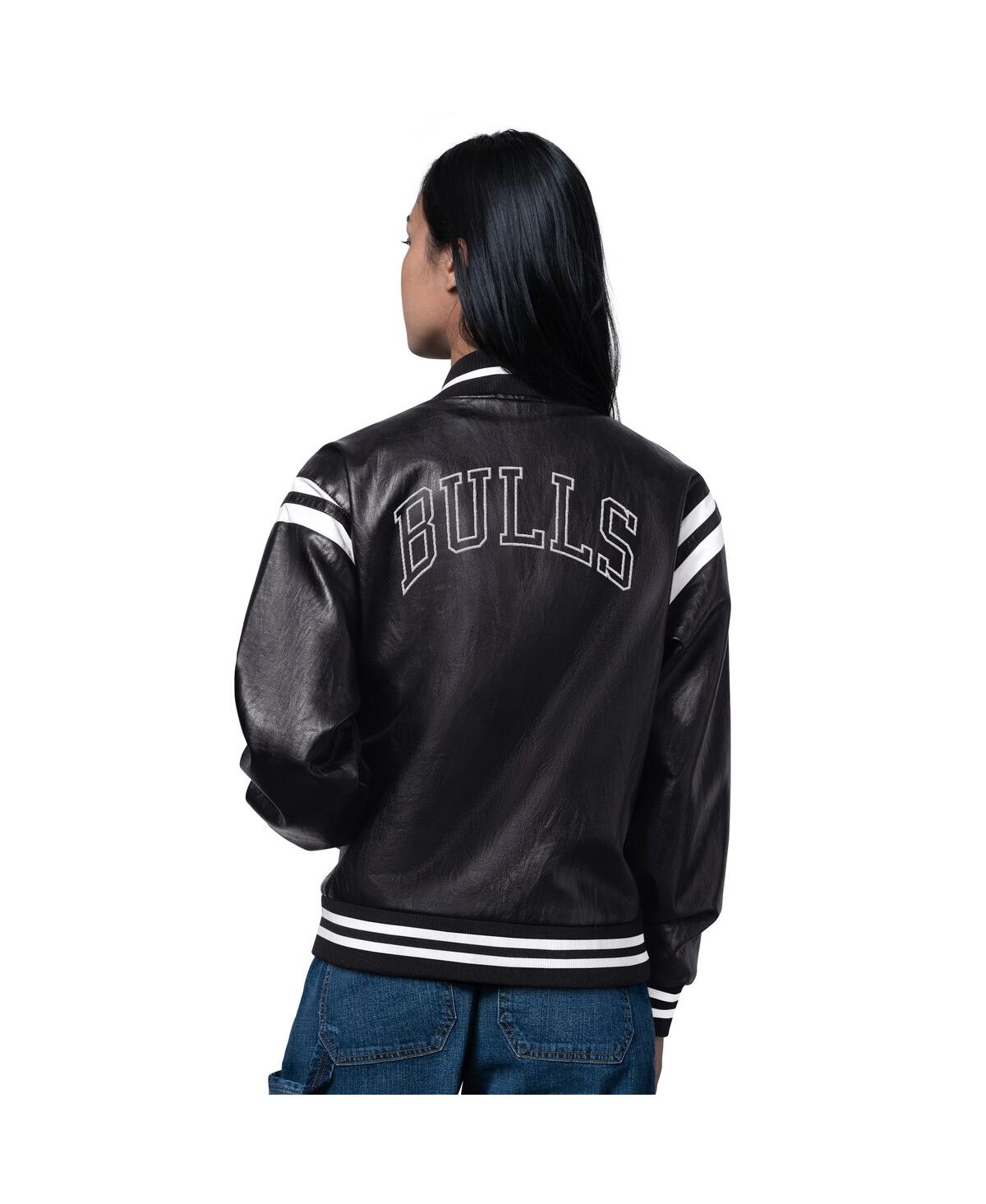 Starter Women's Black Chicago Bulls High Heat Leather Varsity Full-snap Jacket In Black