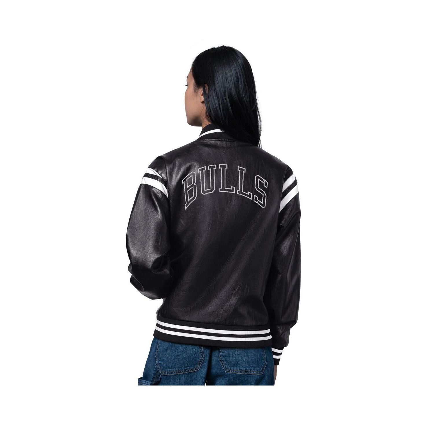 Women's Black Chicago Bulls High Heat Leather Varsity Full-Snap Jacket