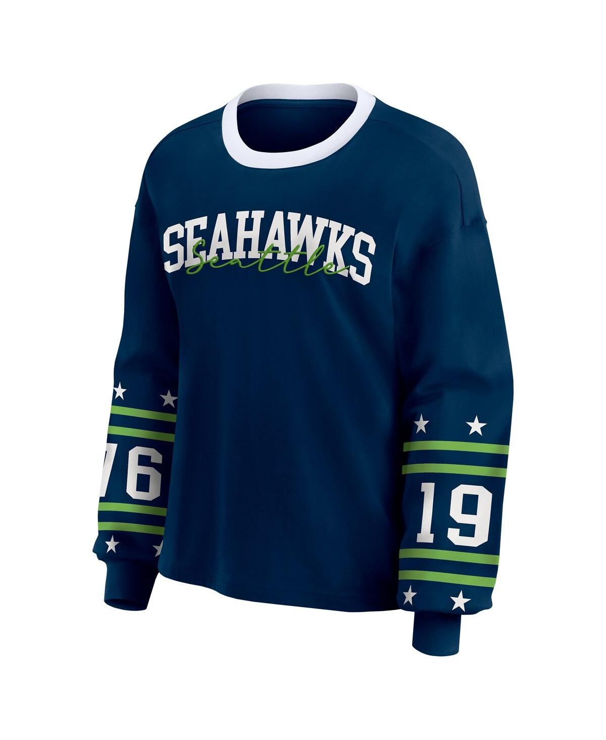 Wear By Erin Andrews Women's College Navy Seattle Seahawks Sport Long-sleeve T-shirt In Blue