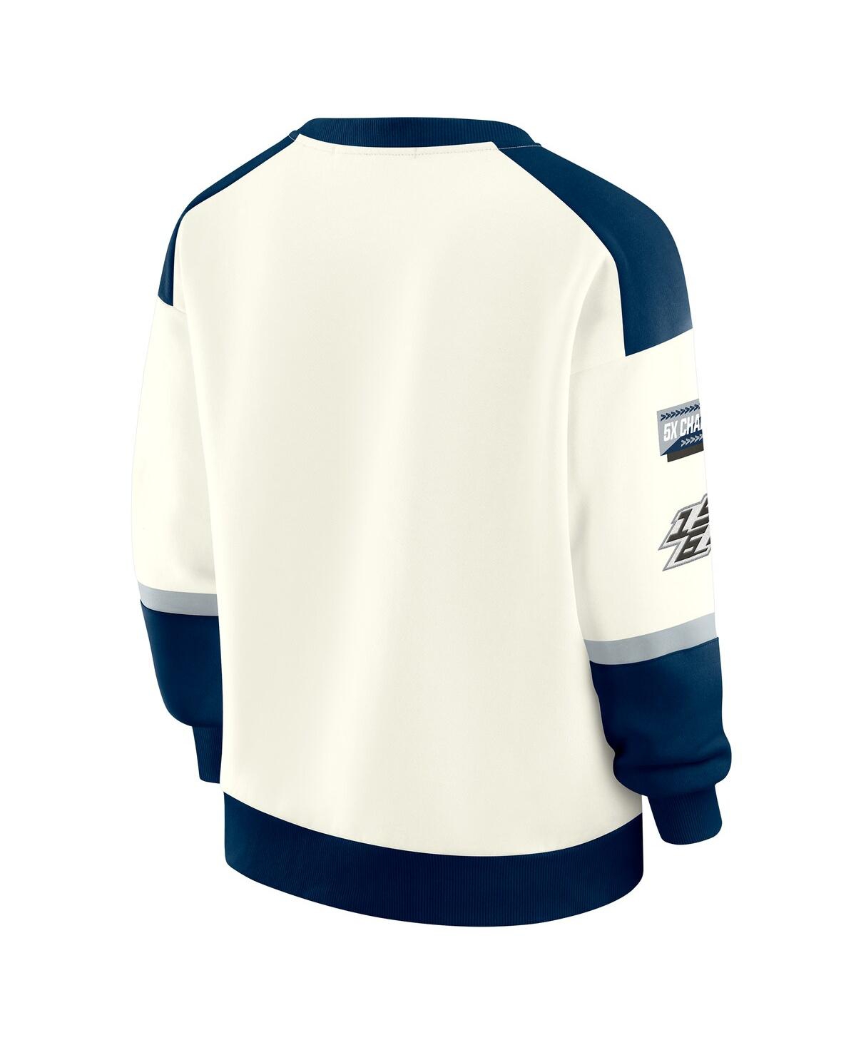 Wear By Erin Andrews Women's Cream Dallas Cowboys Racing Crew V-neck Sweatshirt In White