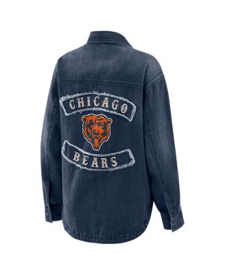 Women's Denim Chicago Bears Washed Oversized Denim Full-Snap Shacket
