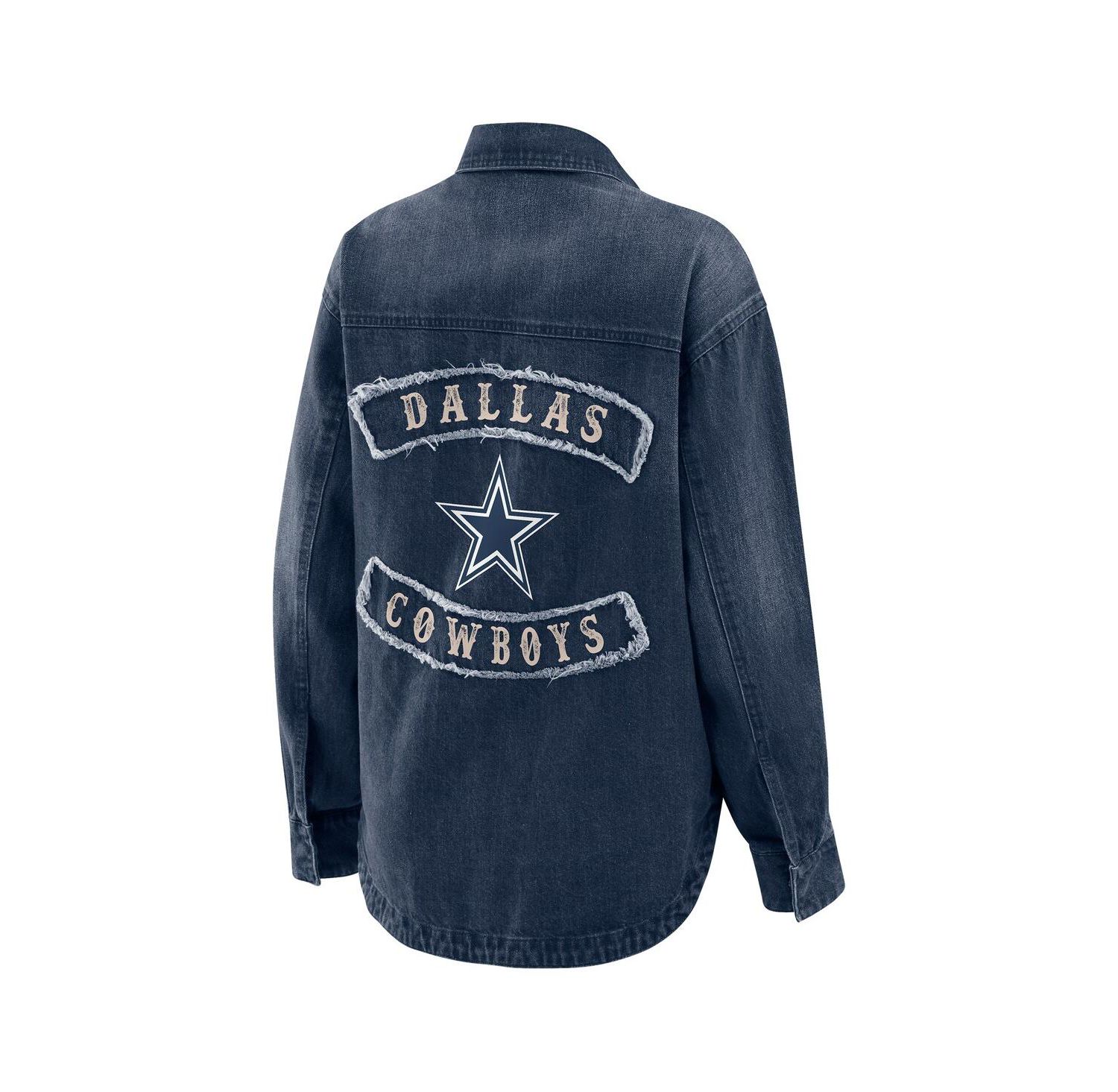 Women's Denim Dallas Cowboys Washed Oversized Denim Full-Snap Shacket