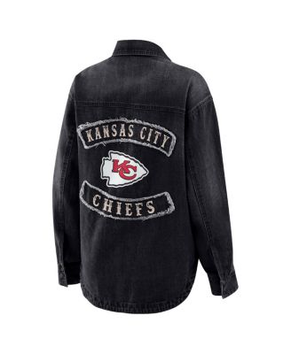 Women's Black Kansas City Chiefs Washed Oversized Denim Full-Snap Shacket
