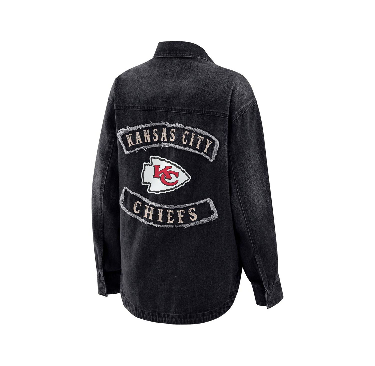 Women's Black Kansas City Chiefs Washed Oversized Denim Full-Snap Shacket