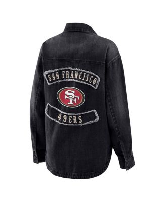 Women's Black San Francisco 49ers Washed Oversized Denim Full-Snap Shacket
